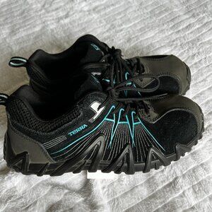 Terra Men's Spider 3.0 Work Shoes Sz 8 Black Blue Leather Low Top Composite Toe